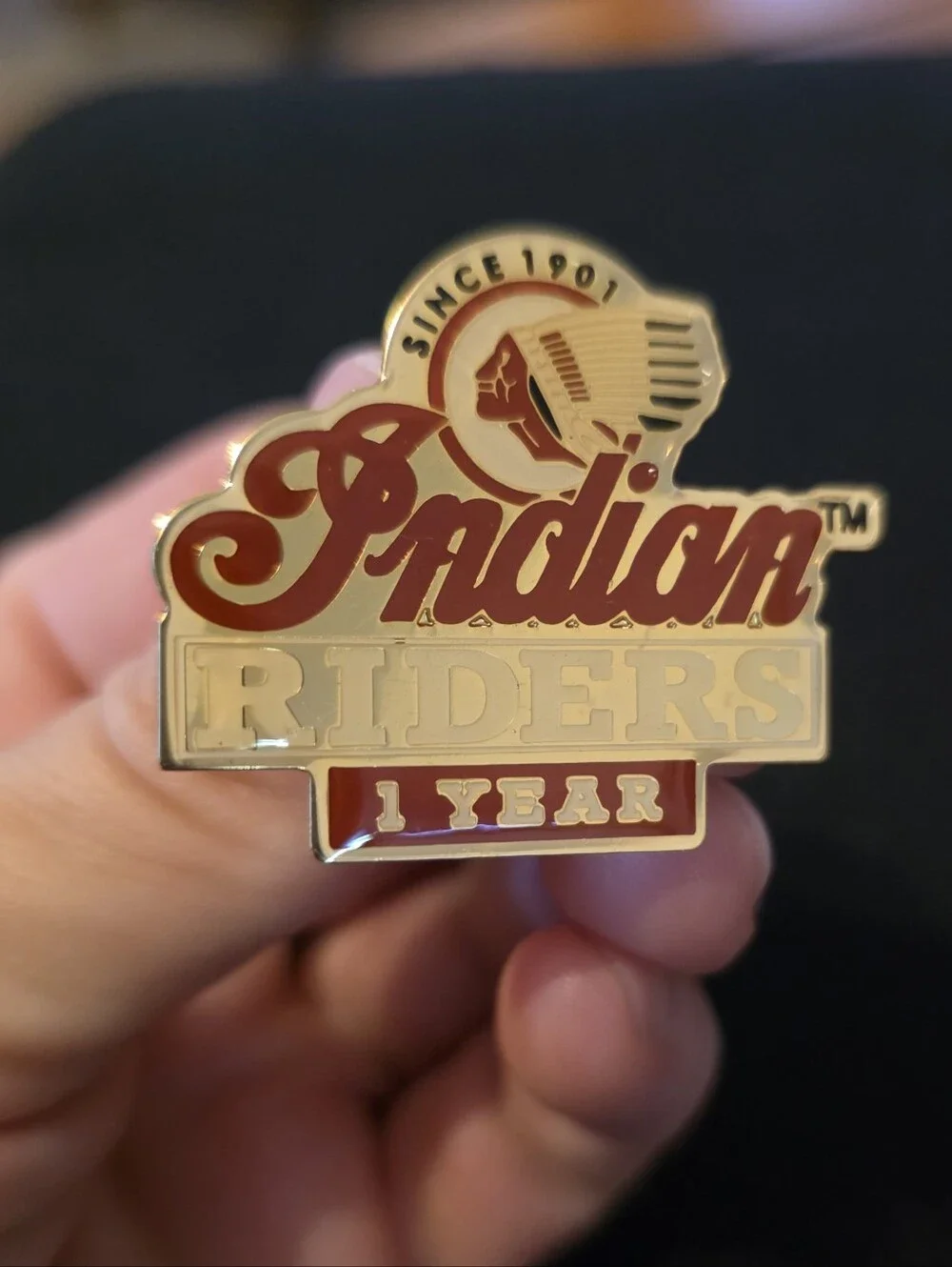 Indian Motorcycle Lapel Pin Indian Riders Since 1901 1 Year Membership Gold Tone